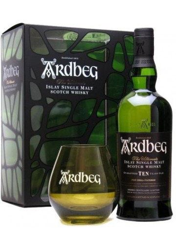 Whisky Ardbeg Single Malt 10 anni con  bicchiere  0,70 lt.